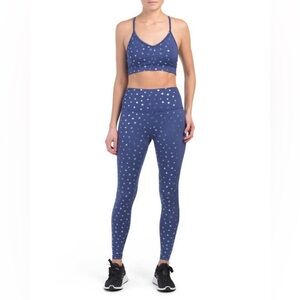 Scorpio Sol Navy Foil Star Sports Bra & Leggings Set Size Medium